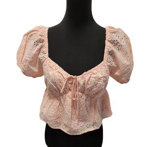 Heatherly Pastel Peach Eyelit Blouson Penelope Crop Top Size M